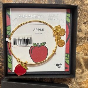 NEW Alex and Ani Gold Bracelet with Red Apple Charm